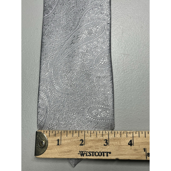 Paul Frederick Silver Paisley Print Silk Tie Mens Necktie 3 1/4" x 61" - Picture 6 of 8